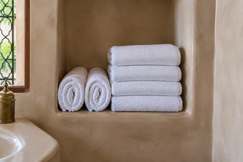 Family Bath Set: folded white linen, 6 pieces