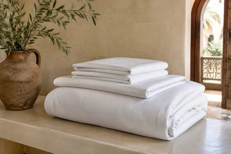 Duvet Set 160: folded white linen, 4 pieces