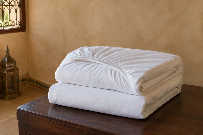 Recharge 2 Draps-housses 160 : linge blanc plié, 2 pièces