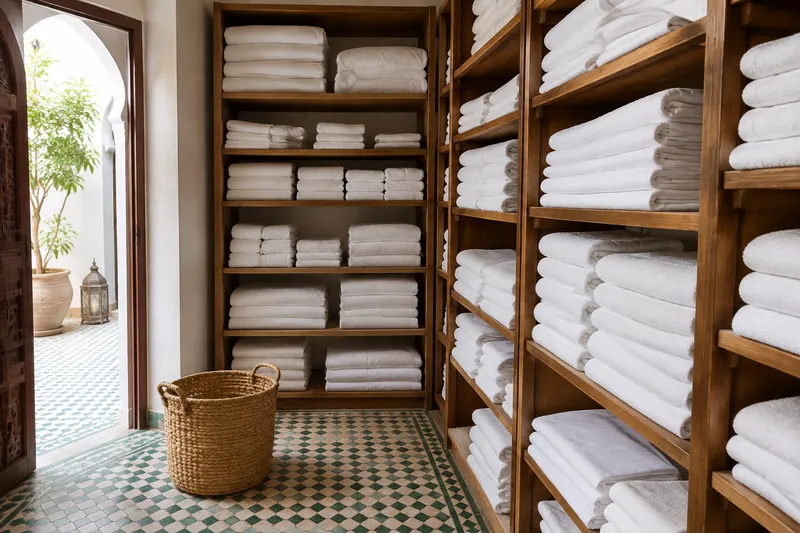 Riad Pack — 6 Bedrooms: folded white linen, 42 pieces