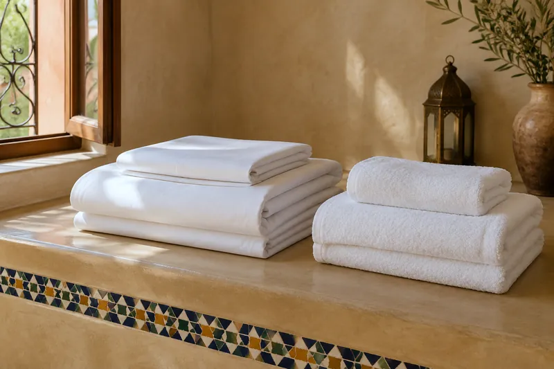Suite Chambre & Bain 140 : linge blanc plié, 7 pièces